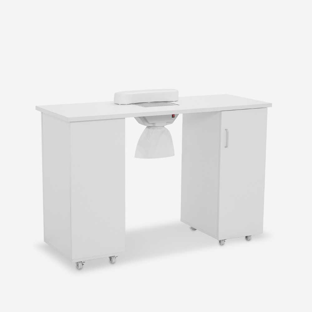 Mesa de manicure para esteticista com aspirador, 2 prateleiras e rodas Papaya