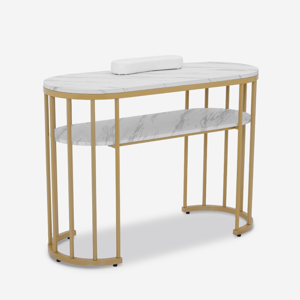 Mesa de manicure efeito mármore branco metal dourado 110x45x80cm Monika