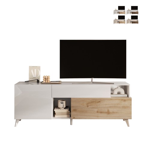 Móvel de TV branco em madeira moderno com 2 gavetas e 2 portas 181x42x67cm Edwin Promoção