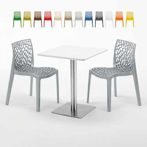 Mesa quadrada 60x60 cm com 2 cadeiras coloridas Gruvyer Hazelnut