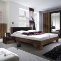Cama de casal preta 160x200 2 mesas de cabeceira de carvalho com estrado de ripas Kivel Venda