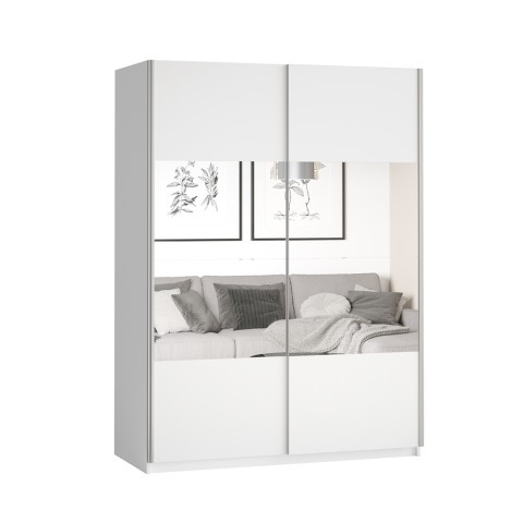 Roupeiro branco 150x61x210 com portas de correr e espelho Olette Promoção