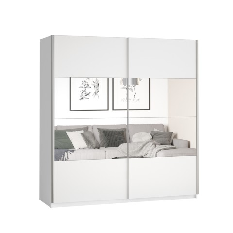 Roupeiro branco para quarto com portas de correr e espelho 180x60x210 Sidey Promoção