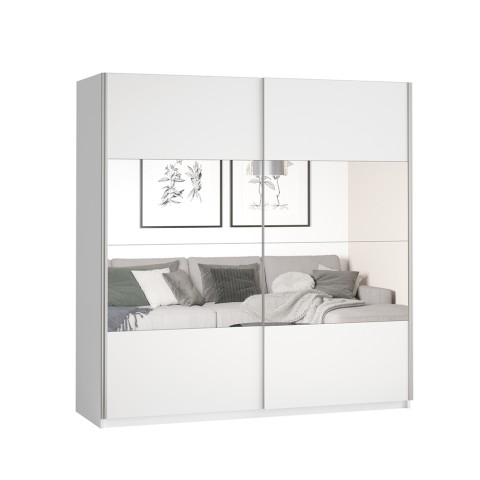 Roupeiro com 2 portas de correr espelhadas 200x60x210 branco Mathea Promoção