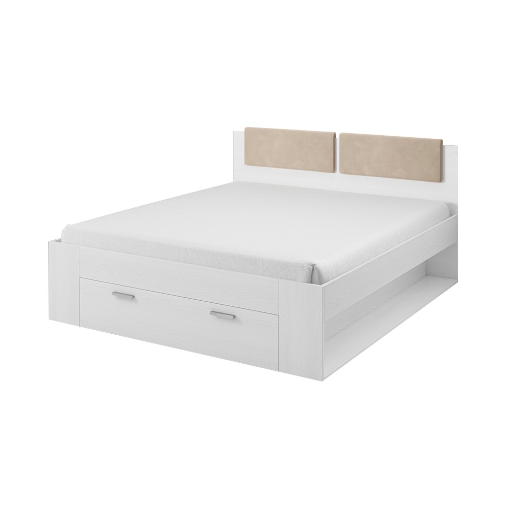 Cama de casal com arrumação em madeira de carvalho branqueada 160x200 Lamonthe
