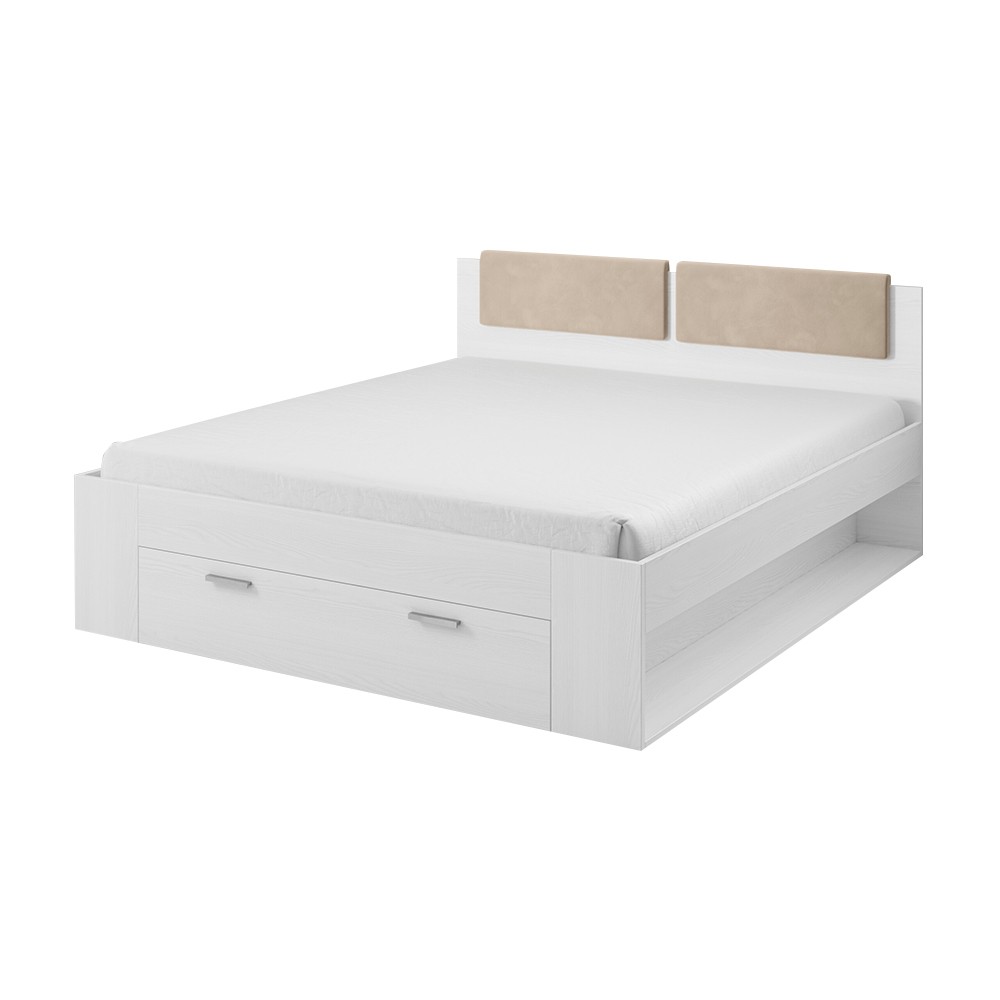 Cama de casal branca 180x200cm com arrumação e estrutura de ripas Maddison
