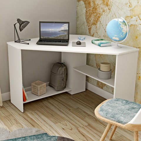 Mesa de canto para escritório estudo economizadora de espaço branco 80x80x73cm Keniro Promoção