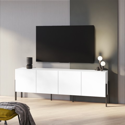 Design de TV móvel minimalista moderno branco 4 portas 200x40x69cm Gardon Promoção