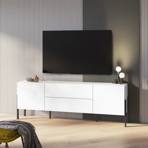 Móvel para TV com design moderno para sala de estar em branco com 2 portas 2 gavetas Kaveh Promoção