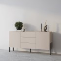 Cómoda bege para cozinha e sala de estar moderna com 3 gavetas e 2 portas 184x40x89cm Sibel Saldos