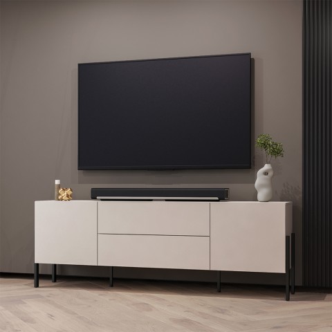 Móvel de TV com 2 portas e 2 gavetas estilo minimalista e moderno bege Kaylus Promoção