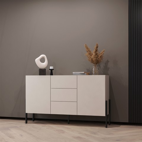 Móvel de cozinha moderno com 3 gavetas e 2 portas bege 154x40x89cm Autrey Promoção