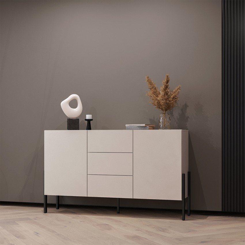 Móvel de cozinha moderno com 3 gavetas e 2 portas bege 154x40x89cm Autrey Promoção Móvel de cozinha moderno com 3 gavetas e 2 portas bege 154x40x89cm Autrey Promoção
