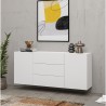 Móvel moderno branco para sala de estar com 3 gavetas e 2 portas 140x35x63cm Mehdi Descontos