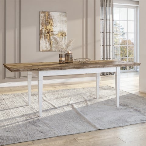 Mesa de jantar clássica e extensível 160-240x90cm branca em madeira de carvalho Guilhem Promoção