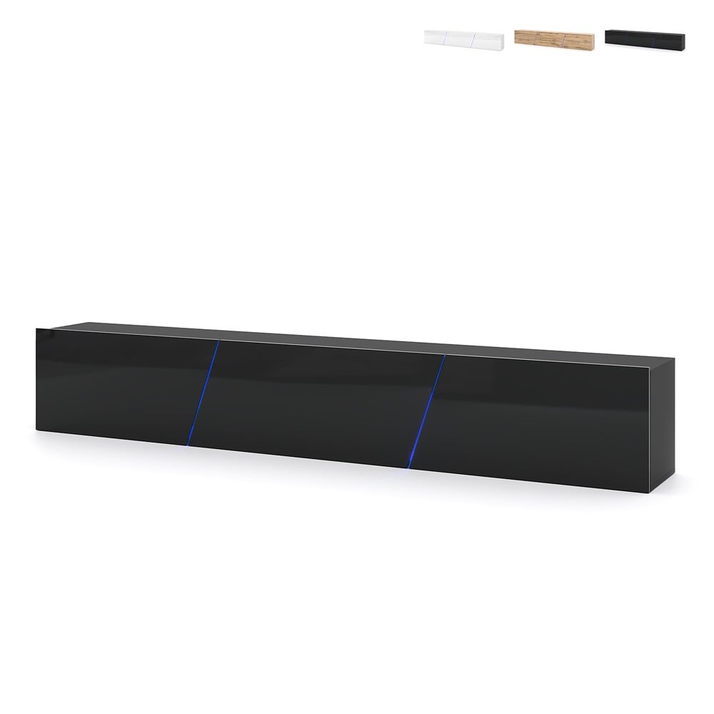 Móvel de TV suspenso moderno 240cm com 3 portas e luz LED Selby