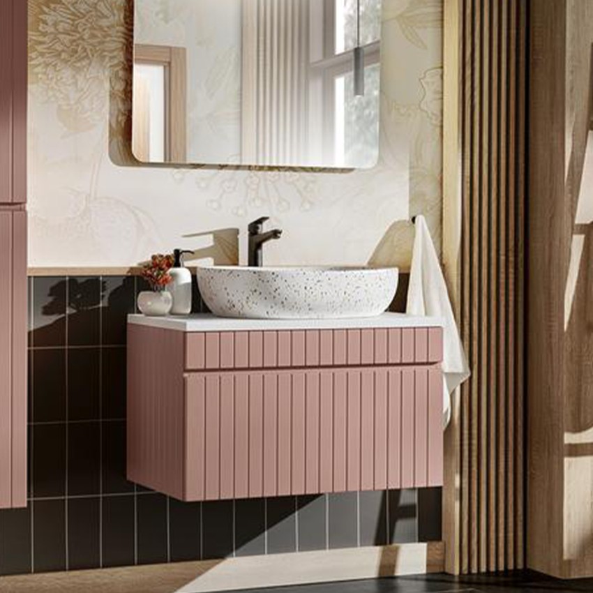 Móvel de lavatório de casa de banho de bancada 80x46 rosa e branco Lili 80 Promoção Móvel de lavatório de casa de banho de bancada 80x46 rosa e branco Lili 80 Promoção