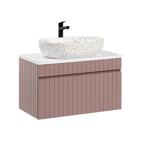 Móvel de casa de banho suspenso 80x46 lavatório de bancada rosa e branco Lili 80 Promoção