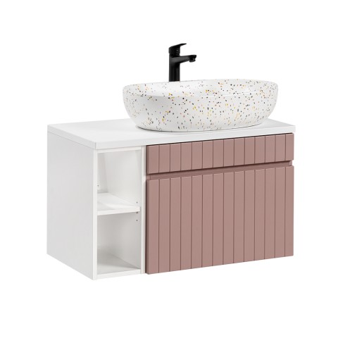 Móvel de casa de banho suspenso cor-de-rosa e branco lavatório de apoio prateleiras Lili 80N Promoção