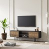 Móvel preto para TV com design moderno e portas de madeira 160x35x52cm Colosseo Descontos