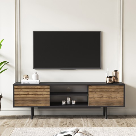 Móvel para TV com design moderno, preto, com portas de madeira 160x35x52cm Colosseo Promoção