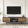Móvel preto para TV com design moderno e portas de madeira 160x35x52cm Colosseo Promoção