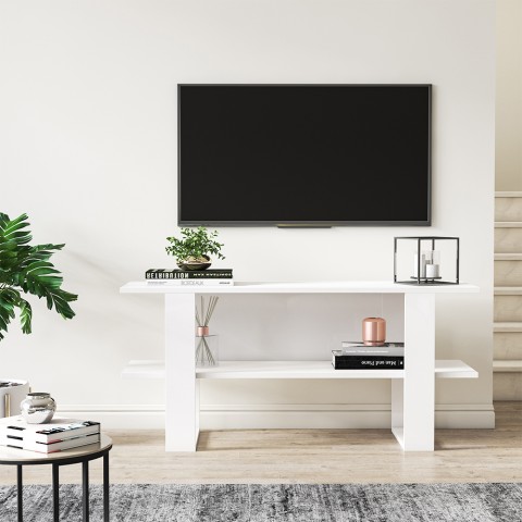 Móvel de TV moderno e branco com consola de entrada 120x35x55cm Cornelia Promoção