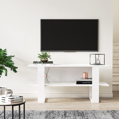 TV móvel moderna branca com console de entrada 120x35x55cm Cornelia Promoção
