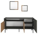Móvel de sala moderno 150 cm preto com portas em madeira e 2 espelhos Fleury Saldos