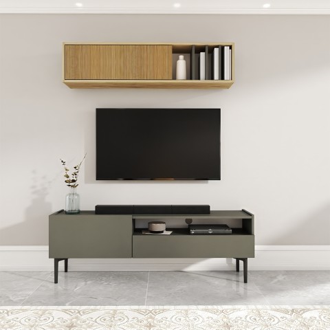 Móvel de TV de design minimalista e moderno preto com 2 portas 153x35x50cm Leroy Promoção