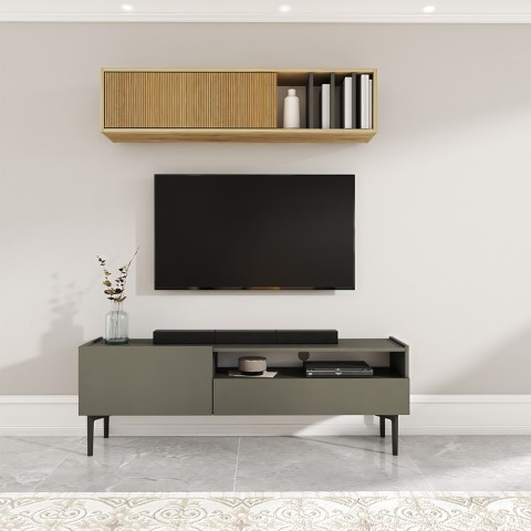 TV Móvel design minimal moderno preto 2 portas 153x35x50cm Leroy Promoção