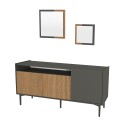 Móvel de sala moderno 150 cm preto com portas em madeira e 2 espelhos Fleury Venda