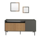 Móvel de sala moderno 150 cm preto com portas em madeira e 2 espelhos Fleury Oferta