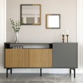 Móvel de sala moderno 150 cm preto com portas em madeira e 2 espelhos Fleury Promoção