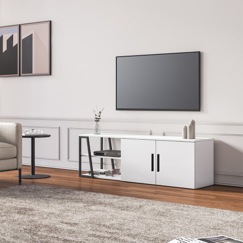 Móvel de TV 150 cm moderno branco brilhante preto 2 portas Hyeres Promoção