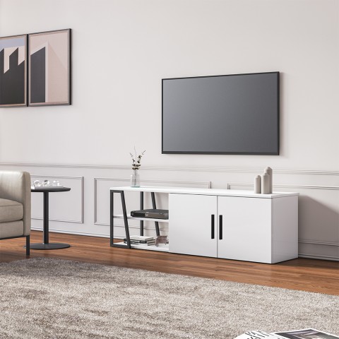 Salão de TV móvel 150 cm moderno branco brilhante preto 2 portas Hyeres Promoção