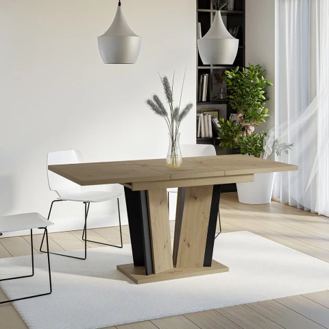 Mesa de jantar extensível em madeira de carvalho preto para cozinha 120-160x80cm Doha 2 Promoção