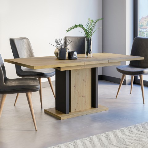 Mesa de jantar extensível com 8 lugares em madeira de carvalho 140-180x90cm Wood Promoção