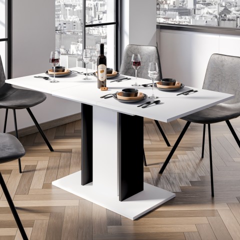 Mesa extensível e compacta branco/preto 100-140x60cm Wood Mini White Promoção