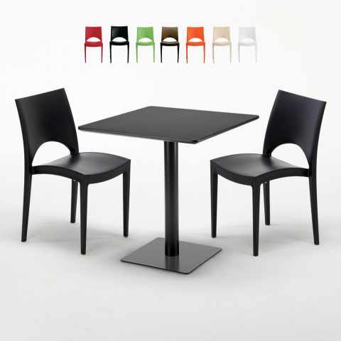 Conjunto de Mesa com 2 Cadeiras Preta Quadrada Bares Restaurantes Casas 70x70 Kiwi Promoção
