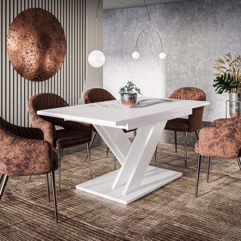 Mesa de jantar extensível de 8 lugares branca e moderna 140-180x80 Bronx Promoção