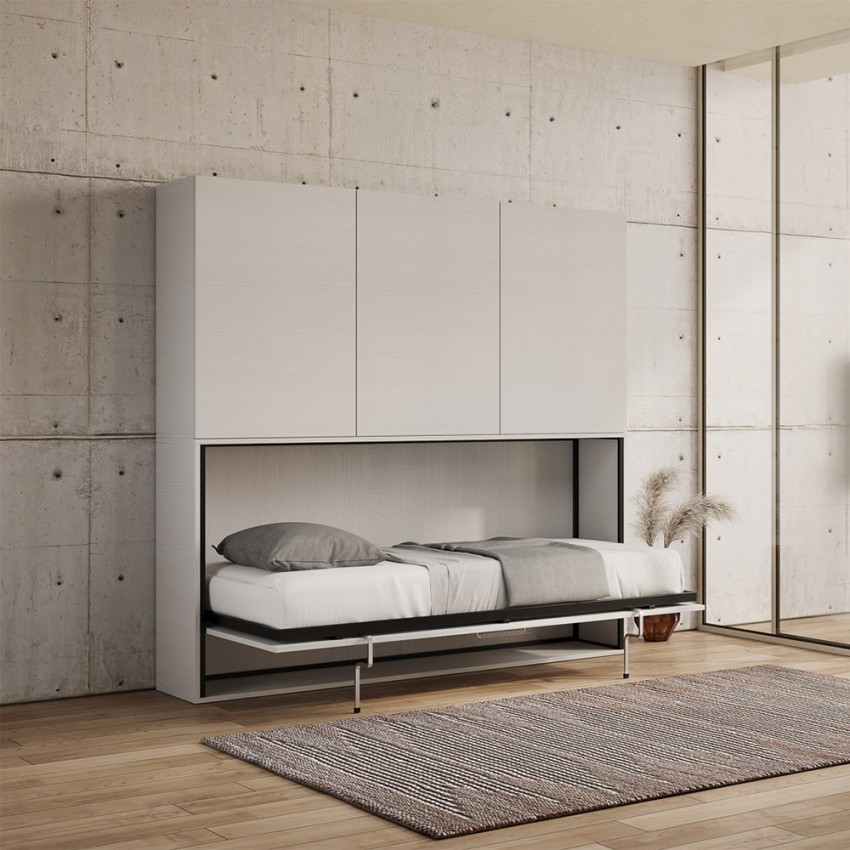 Móvel com cama de solteiro dobrável horizontal armários brancos Kando D Promoção