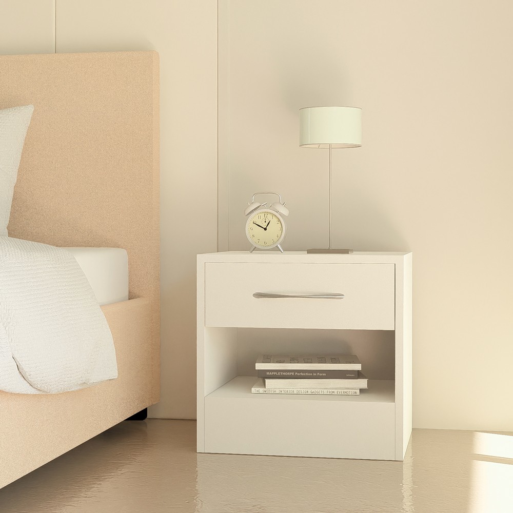 Mesa de cabeceira branco moderno 1 gaveta quarto infantil Selina
