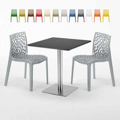Mesa de café Moderna Quadrada Preta com 2 Cadeiras Empilhável Resistente Hotéis Rum Raisin Promoção