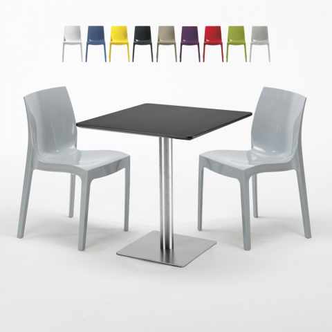 Mesa 70x70 cm com 2 Cadeiras Coloridas Ice Rum Raisin