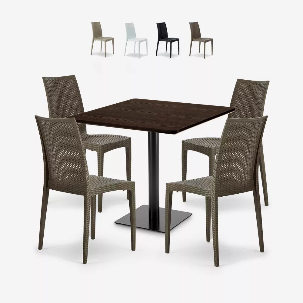 Conjunto mesa e 4 cadeiras de Madeira Empilháveis 90x90cm Barrett
