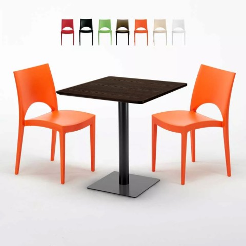 Conjunto de Mesa quadrada com 2 Cadeiras Efeito madeira Apartamentos Sala Interior Melon Promoção