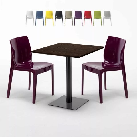 Mesa de café Quadrada com 2 Cadeiras Moderna Pequena 60x60 Kiss Promoção