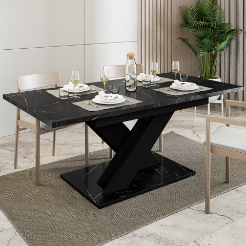 Mesa de cozinha extensível para sala de jantar 8 lugares com efeito mármore preto Bronx Promoção