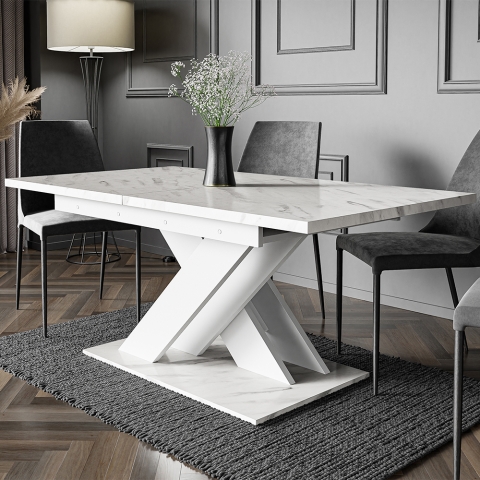 Mesa branca com efeito de mármore extensível 140-180cm design moderno Bronx Promoção